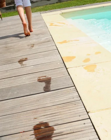 Footprints near the swimming pool at the 