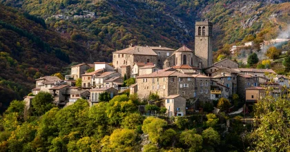 Village with outstanding character of Antraigues-sur-Volane, in autumn