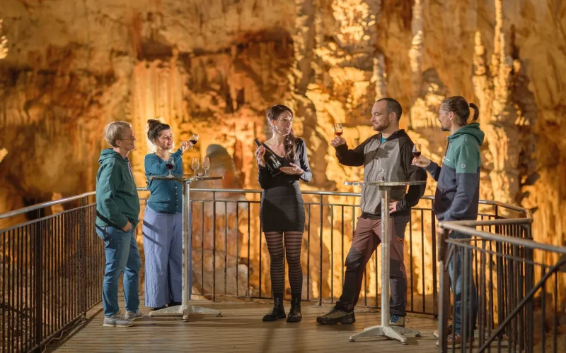 Underground wine tasting, at the Aven d'Organc 