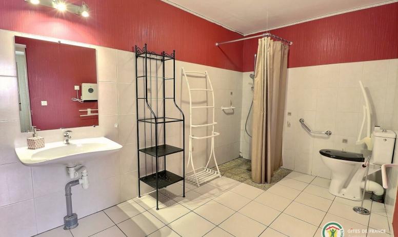 Gîtes de France - Salle d'eau avec douche, lavabo et WC avec barre d'appui (accessible PMR)