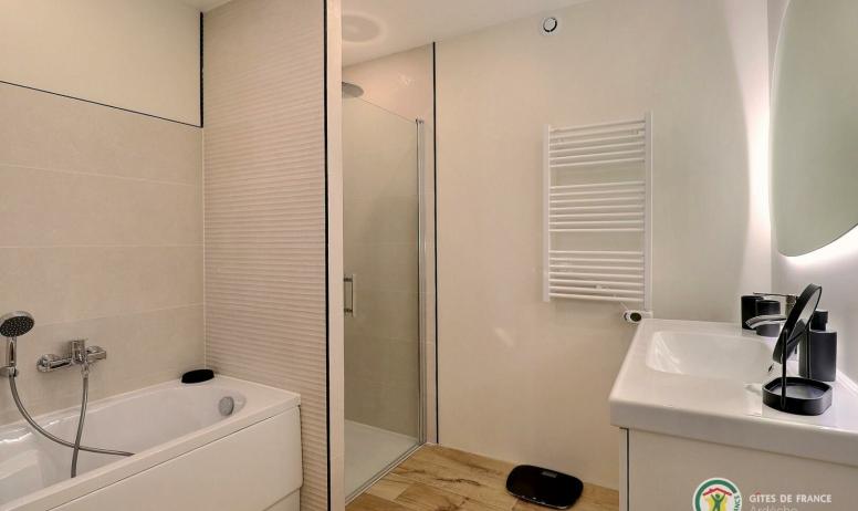Gîtes de France - Salle de bain avec baignoire, douche et meuble vasque